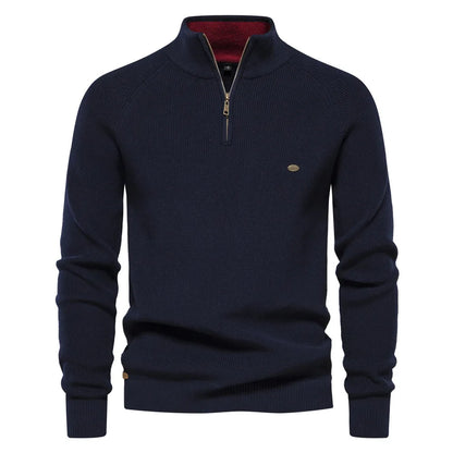 Sweter męski half zip ze stójką - prążkowany splot