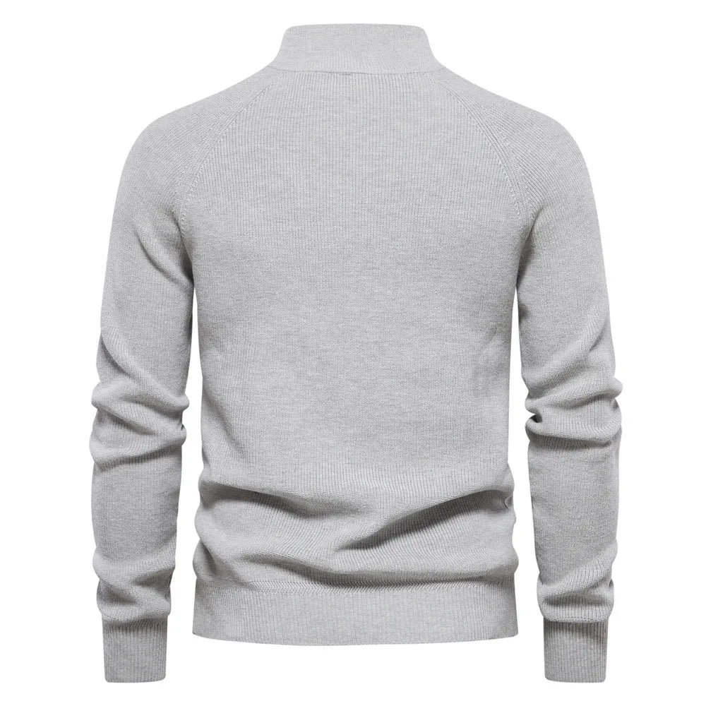 Sweter męski half zip ze stójką - prążkowany splot