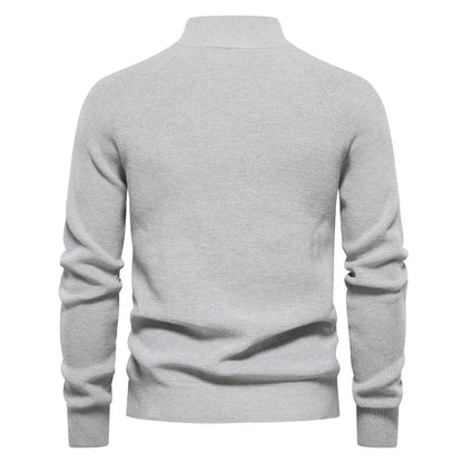 Sweter męski half zip ze stójką - prążkowany splot