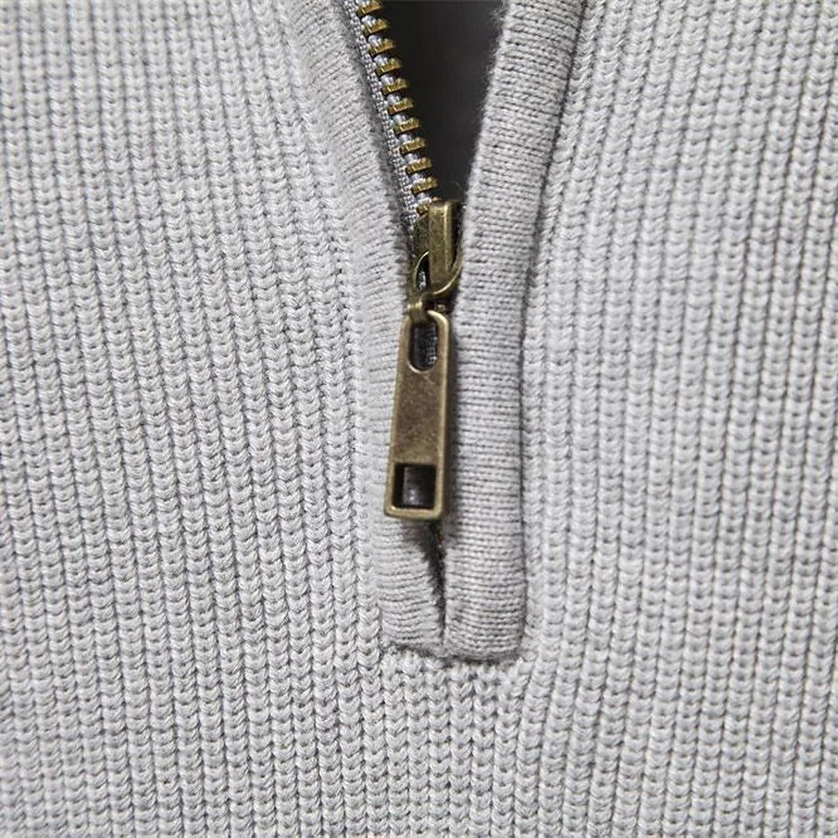Sweter męski half zip ze stójką - prążkowany splot