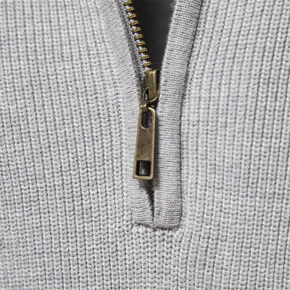 Sweter męski half zip ze stójką - prążkowany splot