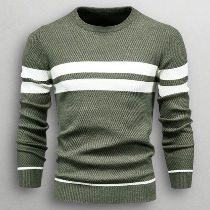 Sweter męski w paski - okrągły dekolt, dzianina