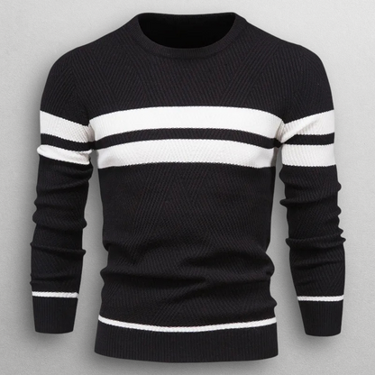 Sweter męski w paski - okrągły dekolt, dzianina