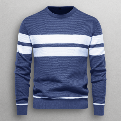 Sweter męski w paski - okrągły dekolt, dzianina
