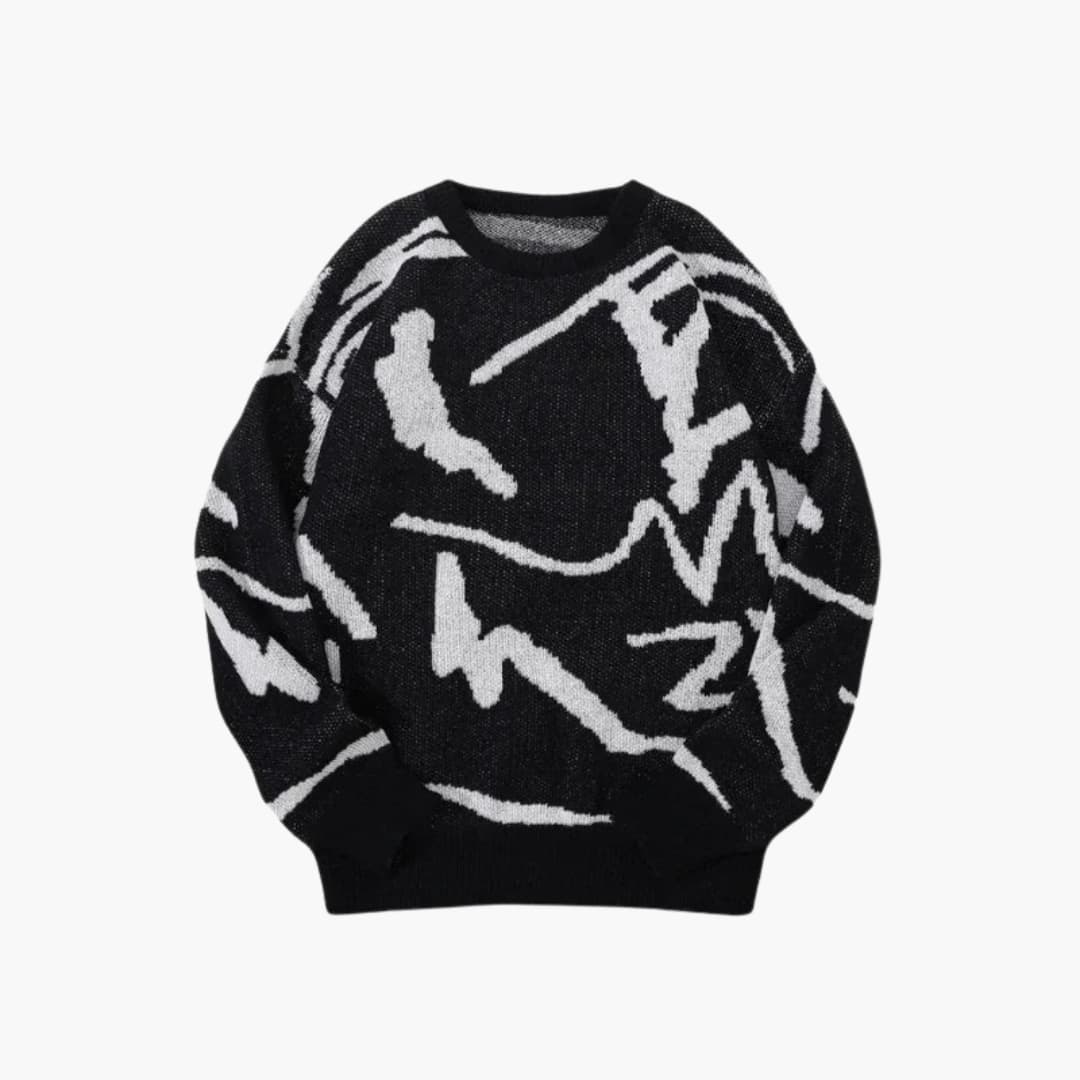 Sweter męski z abstrakcyjnym wzorem - ściągacze
