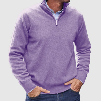 Sweter męski z krótkim zamkiem - melanżowa dzianina