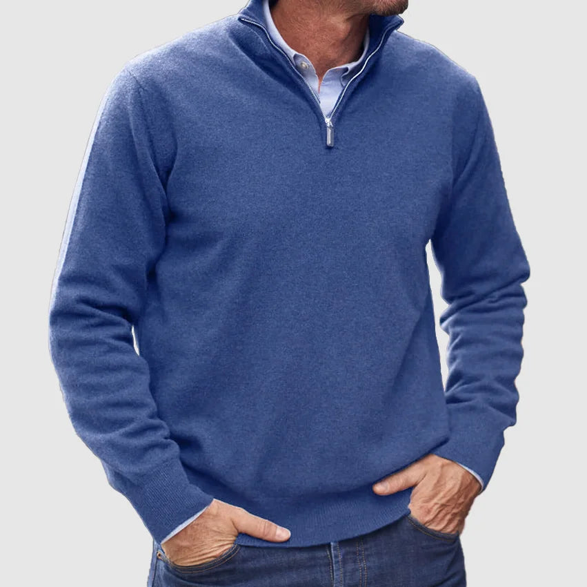 Sweter męski z krótkim zamkiem - melanżowa dzianina