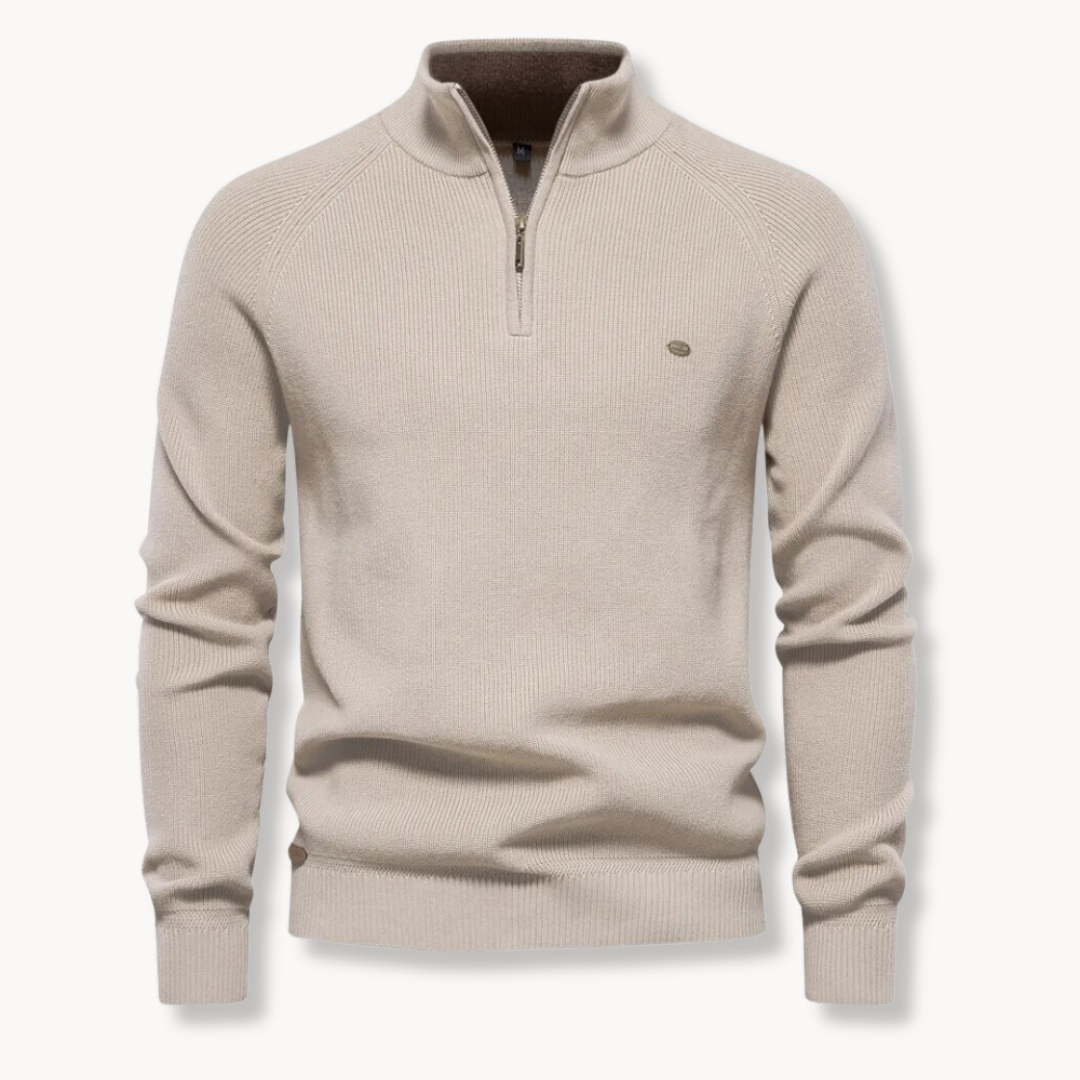 Sweter męski z krótkim zamkiem - splot prążkowany