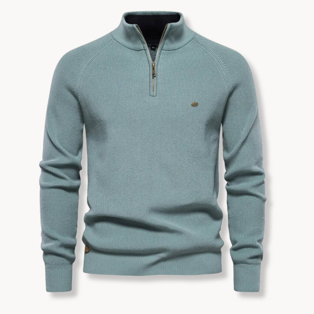 Sweter męski z krótkim zamkiem - splot prążkowany