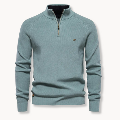 Sweter męski z krótkim zamkiem - splot prążkowany