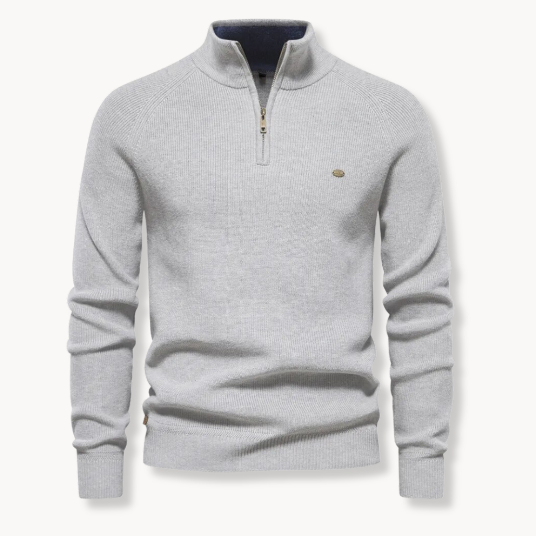 Sweter męski z krótkim zamkiem - splot prążkowany