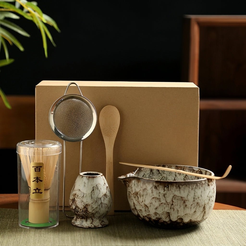 Zestaw do matchy 6 elementów - ceramiczna czarka i miotełka