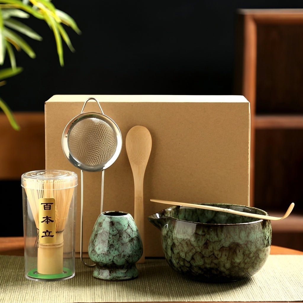 Zestaw do matchy 6 elementów - ceramiczna czarka i miotełka