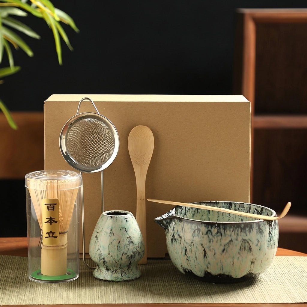 Zestaw do matchy 6 elementów - ceramiczna czarka i miotełka