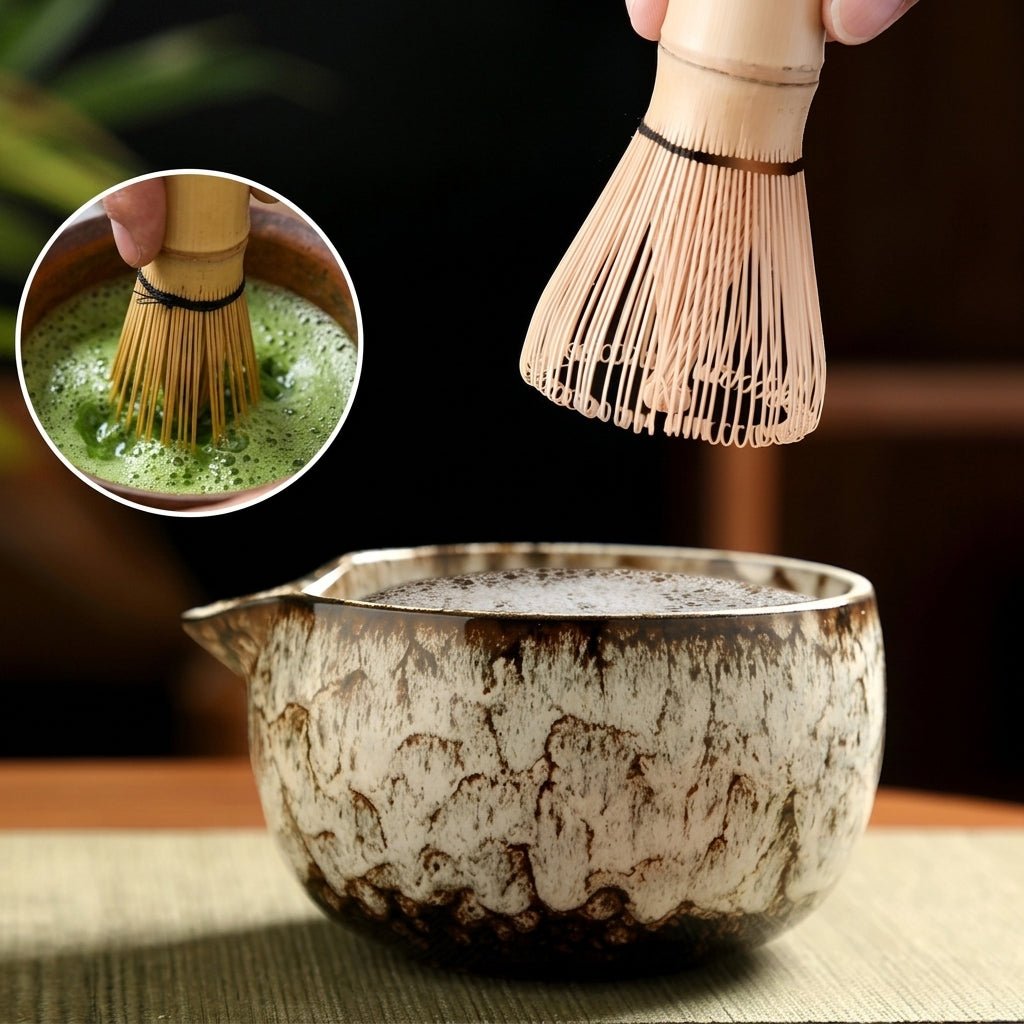 Zestaw do matchy 6 elementów - ceramiczna czarka i miotełka
