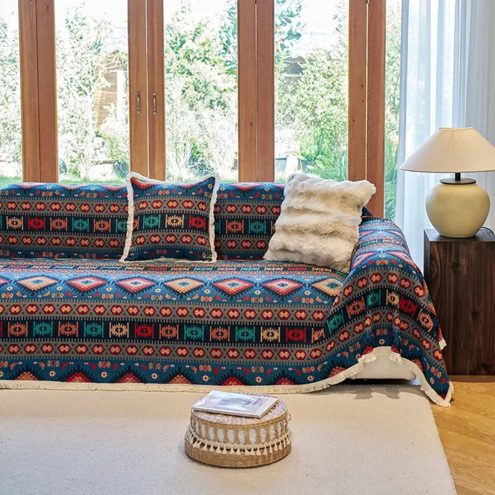 Żywe eleganckie geometryczne kolory pokrowiec na kanapę boho